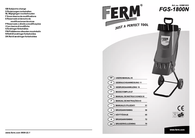 Page n°1 - Manuel utilisateur Ferm FGS-1800N