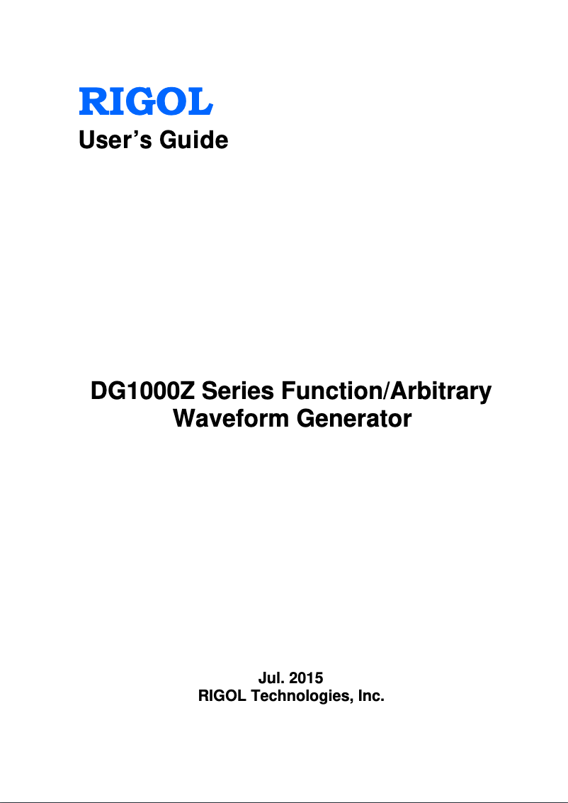 Page n°1 - Manuel utilisateur Rigol DG1032Z
