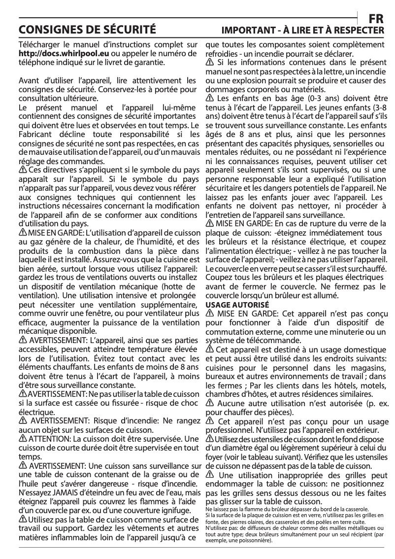 Page 1 de la notice Mode d'emploi Whirlpool TGML 660 NB