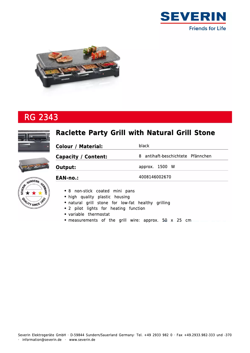 Página 1 del manual Ficha técnica Severin RG 2343