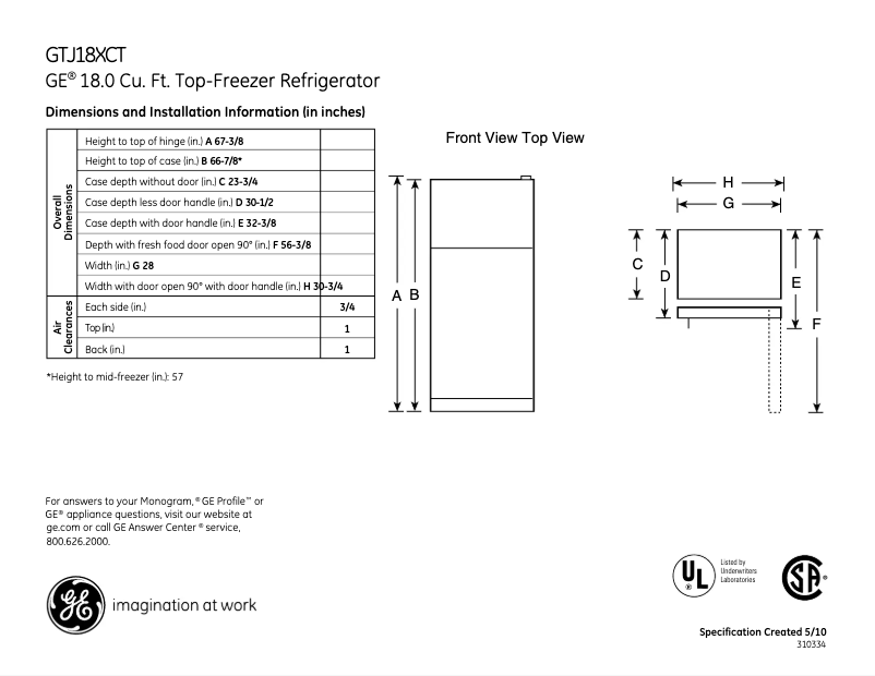 Image de la première page du manuel de l'appareil GTJ18XCTSA