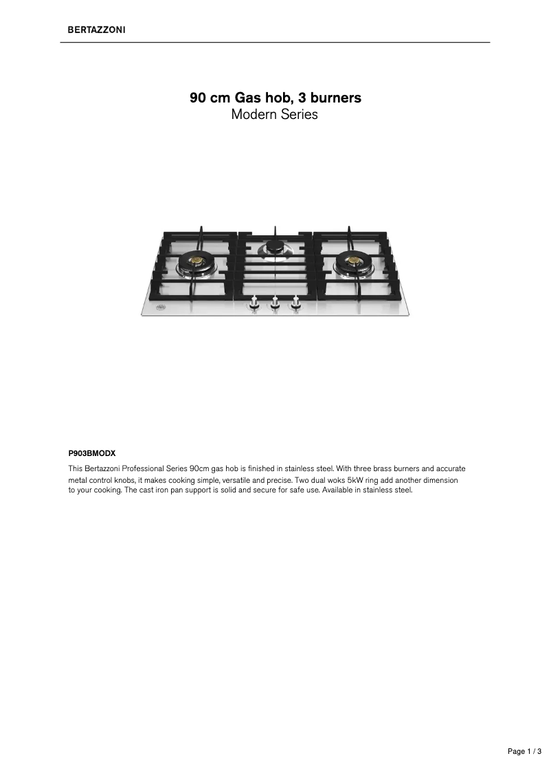 Page 1 de la notice Fiche technique Bertazzoni P903BMODX