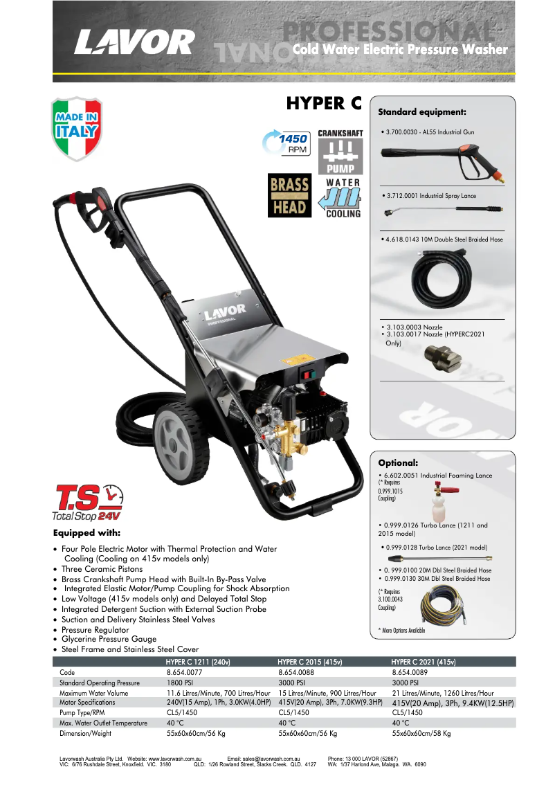 Page 1 de la notice Fiche technique Lavorwash Hyper C