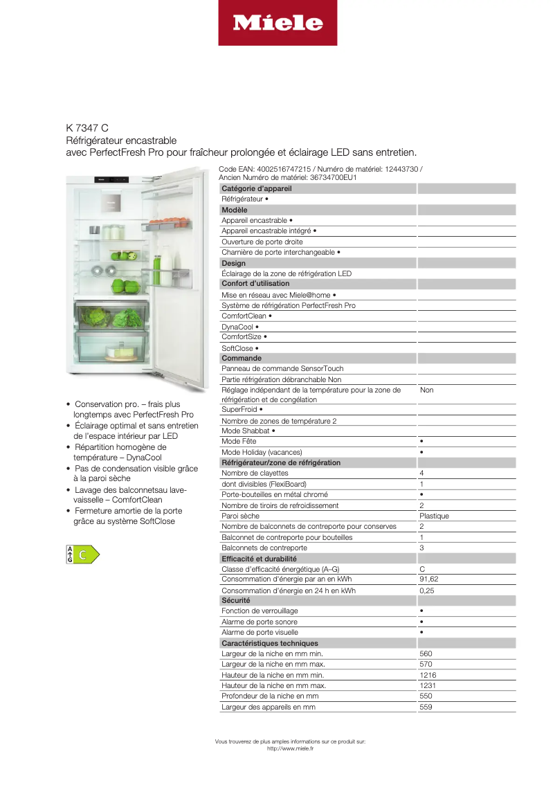 Page n°1 - Manuel utilisateur Miele K 7347 C