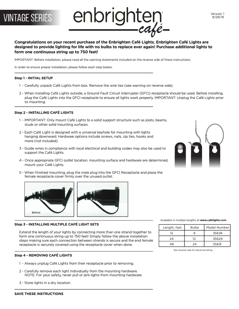 Page 1 de la notice Manuel utilisateur Enbrighten 35631