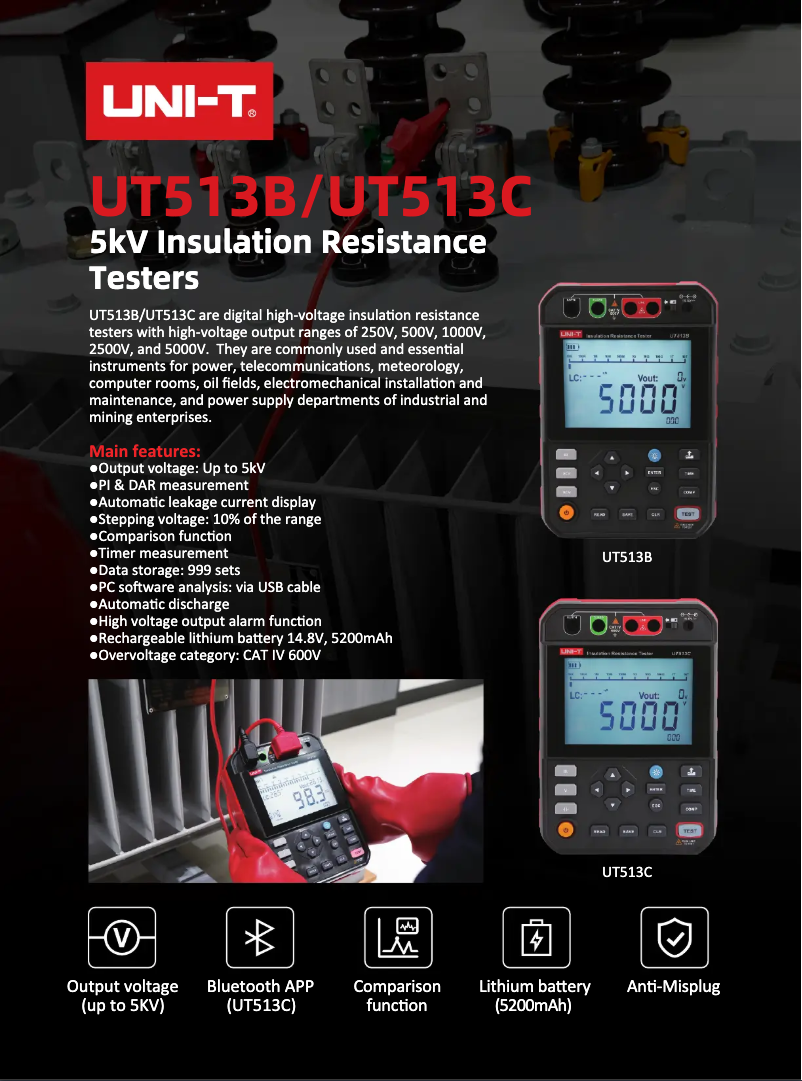 Page 1 de la notice Fiche technique Uni-T UT513C