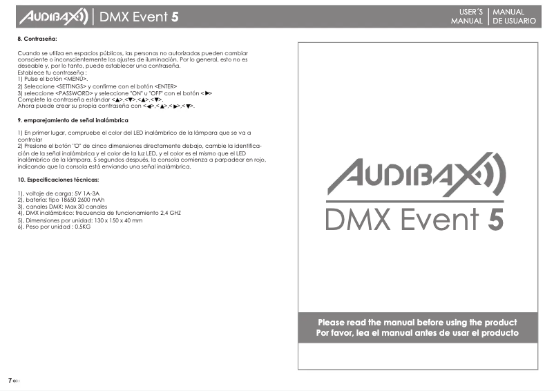 Page 1 de la notice Manuel utilisateur Audibax DMX Event 5
