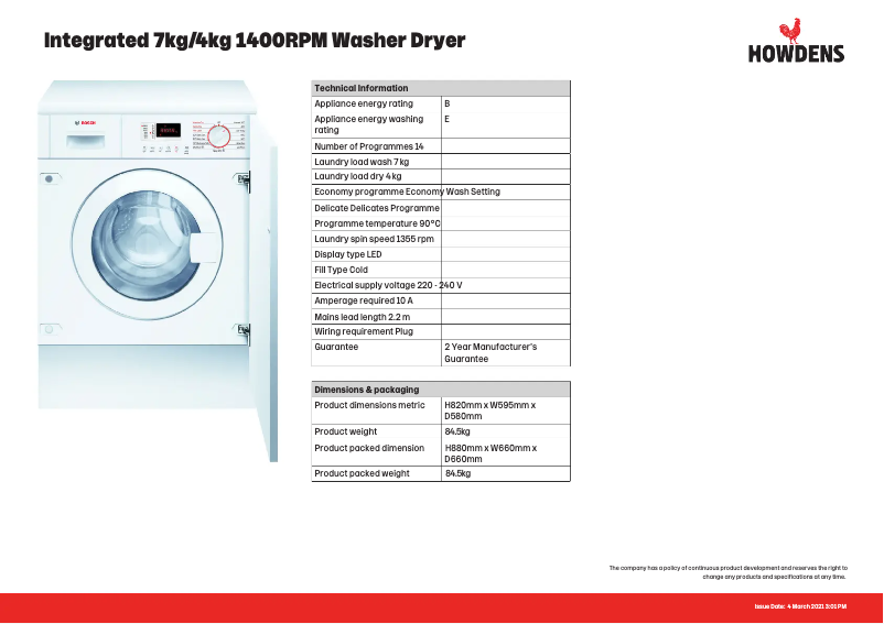 Página 1 del manual Ficha técnica Bosch WKD28352GB