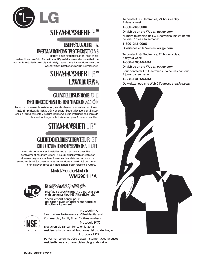 Page 1 de la notice Manuel utilisateur LG WM2901HVA