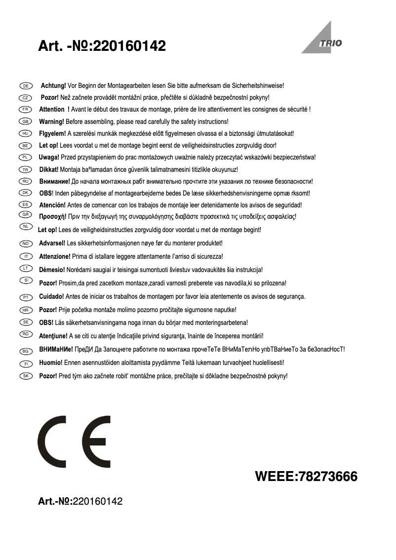 Page 1 de la notice Manuel utilisateur Trio Lighting Kongo 220160142