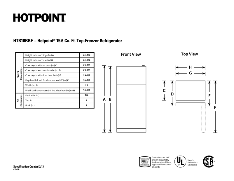 Page n°1 - Fiche technique Hotpoint HTR16BBELWW