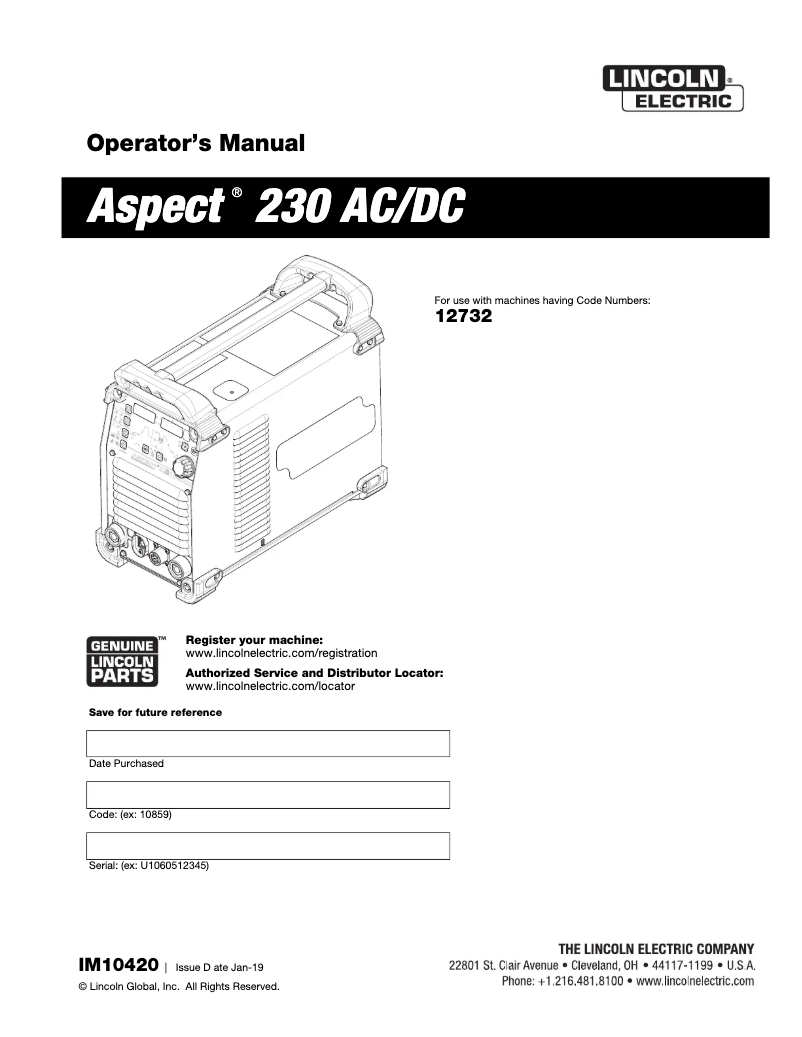 Image de la première page du manuel de l'appareil Aspect 230 DC