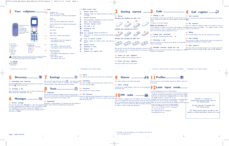Page n°1 - Guide de démarrage rapide Alcatel One Touch 223