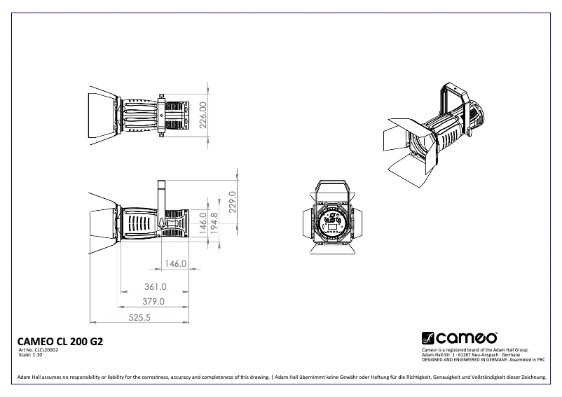 Página 1 del manual Ficha técnica Cameo CL 200 G2