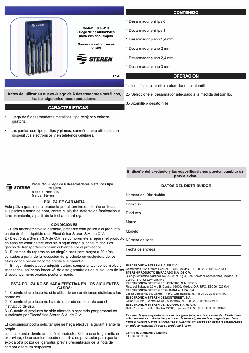 Page n°1 - Manuel utilisateur Steren HER-110