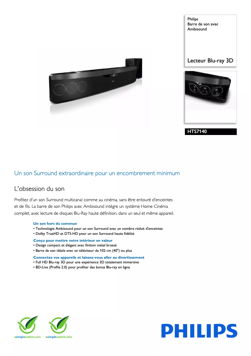 Image de la première page du manuel de l'appareil HTS7140