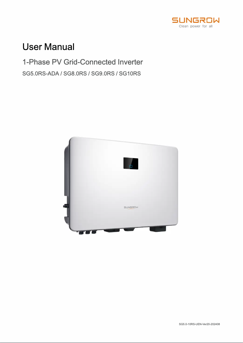 Page 1 de la notice Manuel utilisateur Sungrow SG10RS