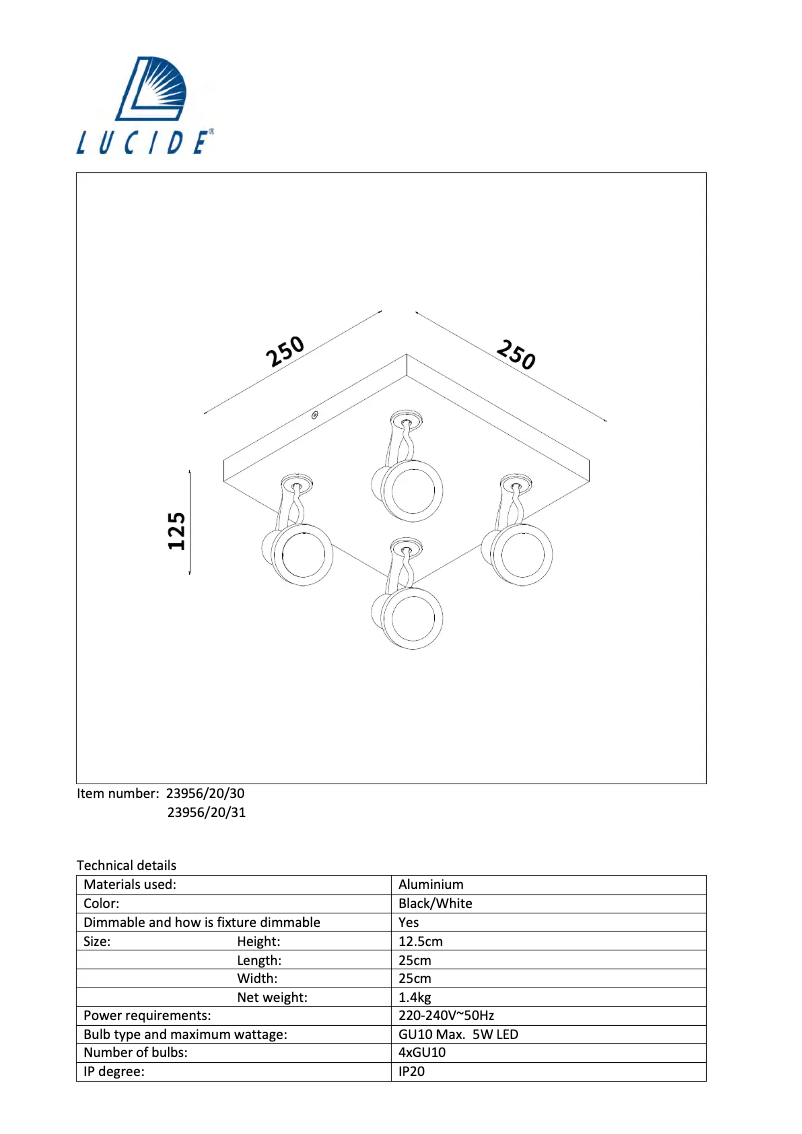 Page n°1 - Manuel utilisateur Lucide Xantra 23956/20/30