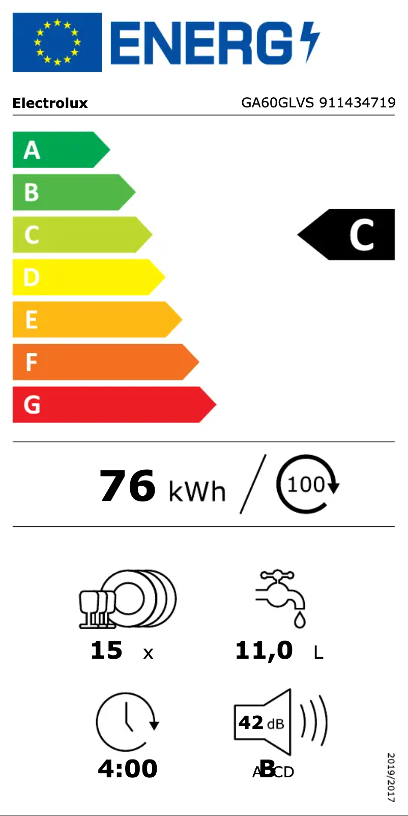 Page n°1 - Label énergétique Electrolux GA60GLVS