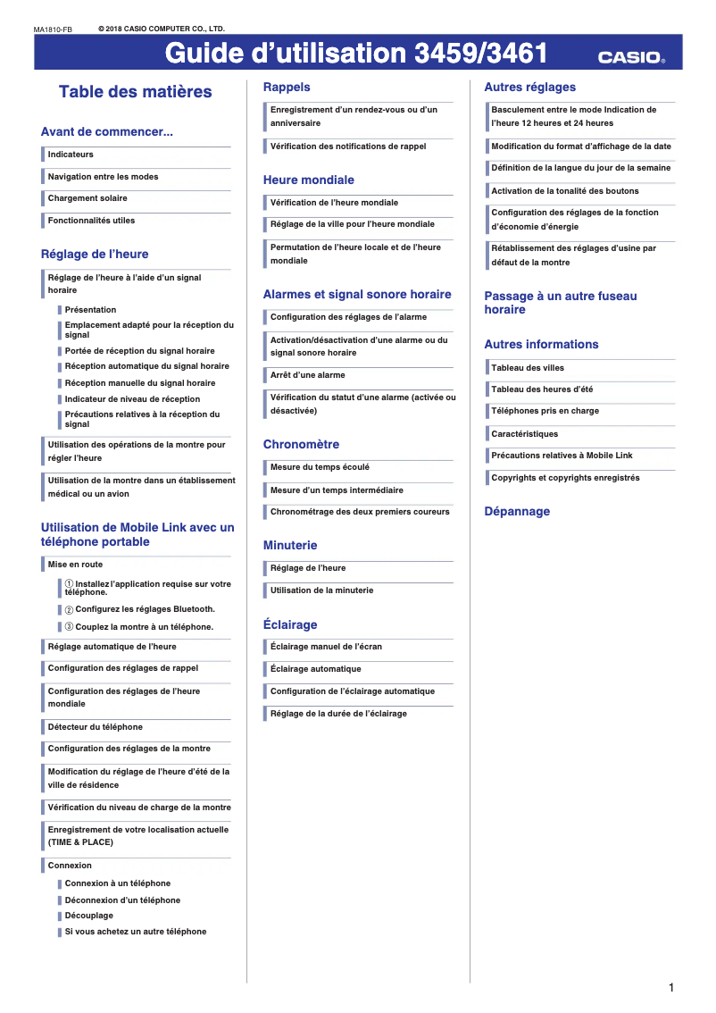 Page 1 de la notice Manuel utilisateur Casio 3461