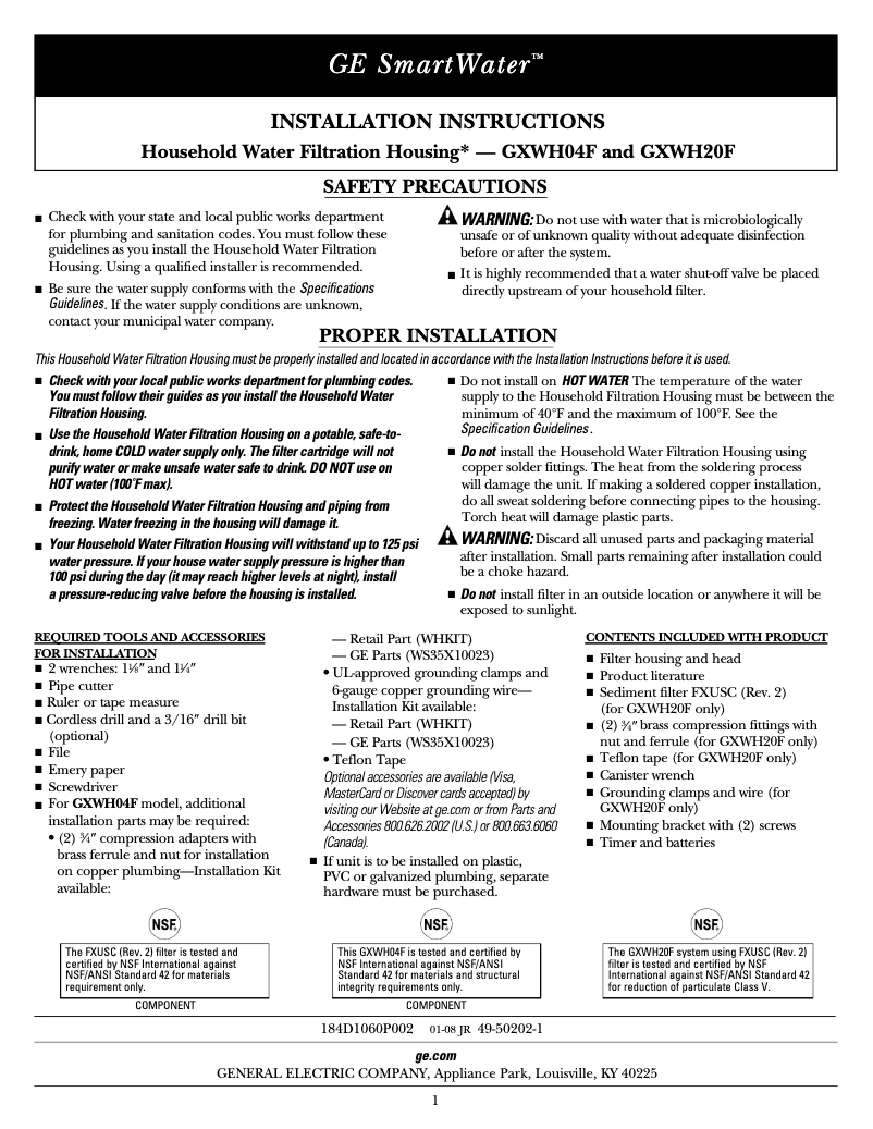 Image de la première page du manuel de l'appareil GXWH20F