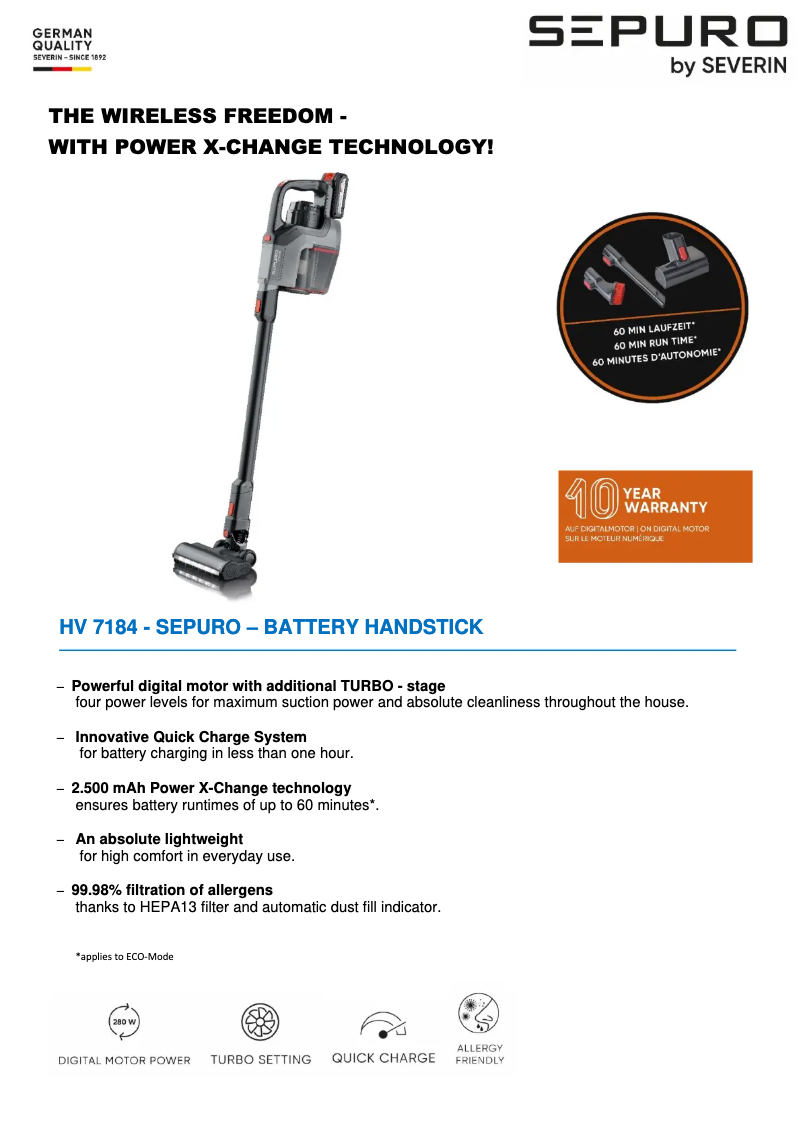 Page n°1 - Fiche technique Severin HV 7184