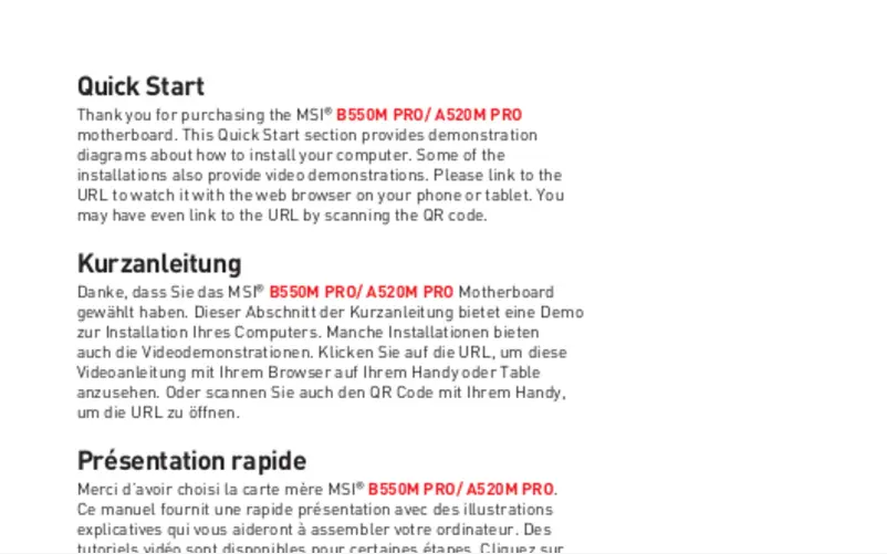 Page n°1 - Manuel utilisateur MSI A520M Pro