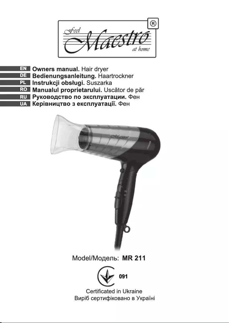 Page 1 de la notice Manuel utilisateur Maestro MR-211