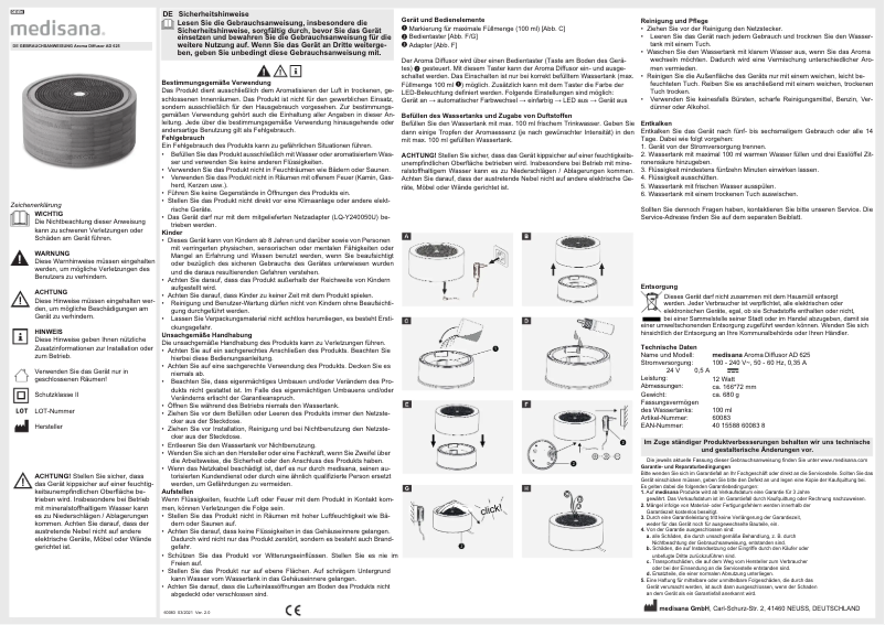 Page 1 de la notice Manuel utilisateur Medisana AD 625