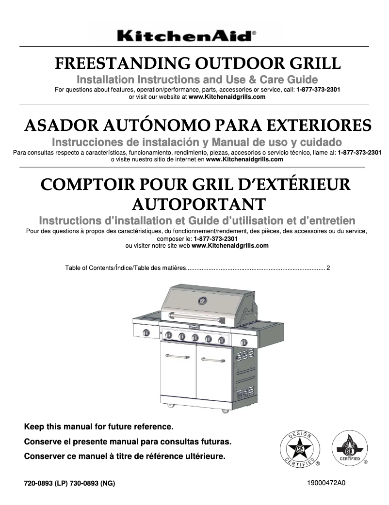 Page 1 de la notice Manuel utilisateur KitchenAid 720-0893