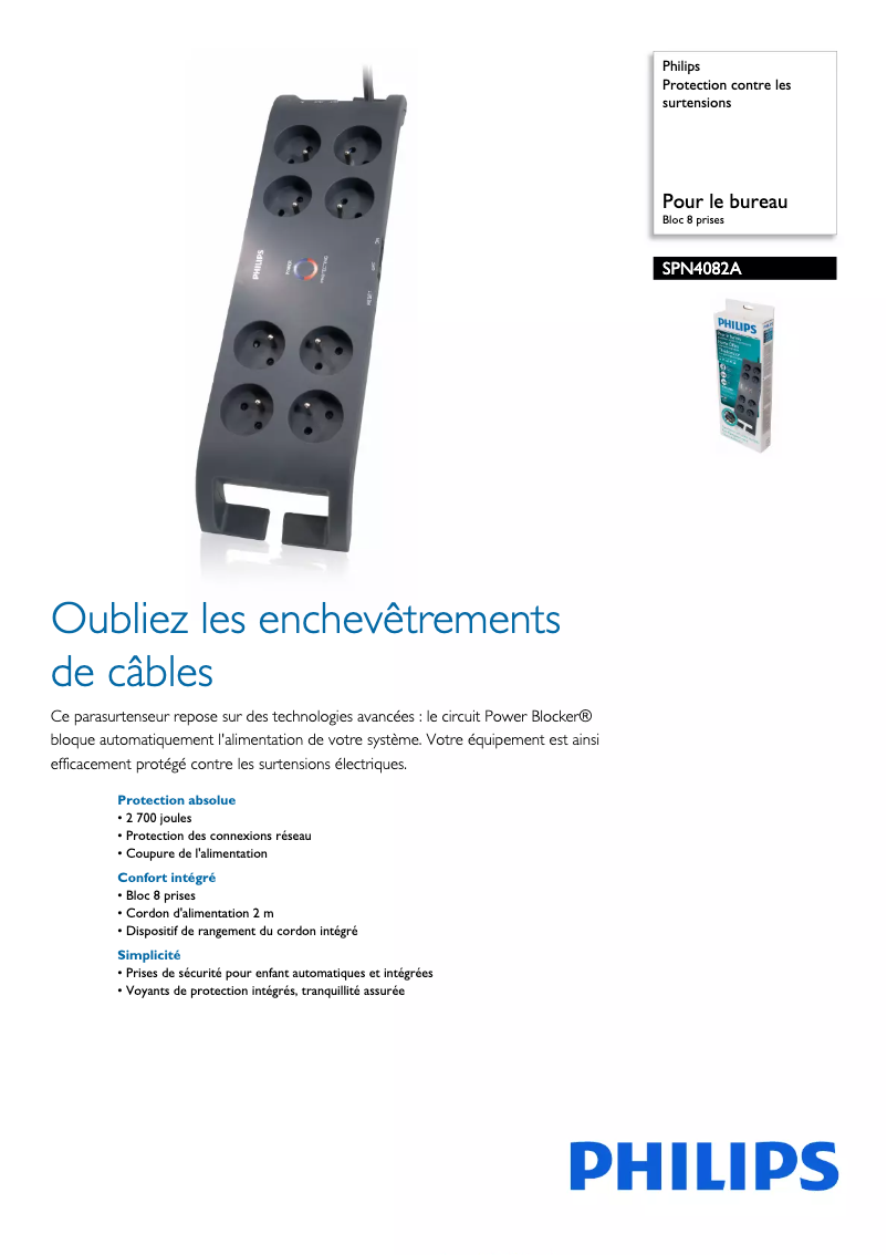 Page 1 de la notice Fiche technique Philips SPN4082A