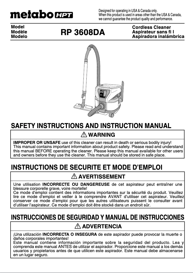 Page 1 de la notice Manuel utilisateur HiKOKI RP3608DA