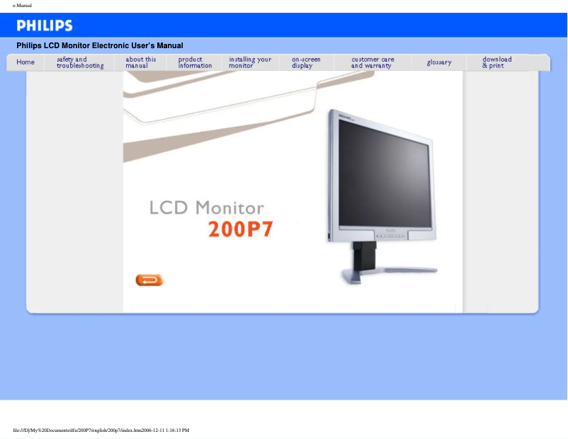 Página 1 del manual Manual de usuario Philips Brilliance 200P7ES