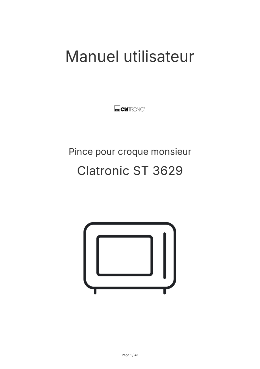 Page n°1 - Manuel utilisateur Clatronic ST 3629