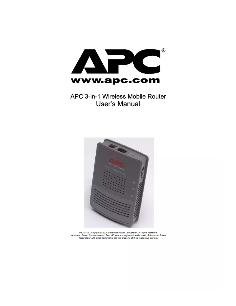 Page n°1 - Manuel utilisateur APC WMR1000G