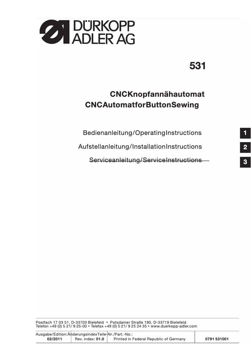 Page n°1 - Mode d'emploi Dürkopp Adler 531