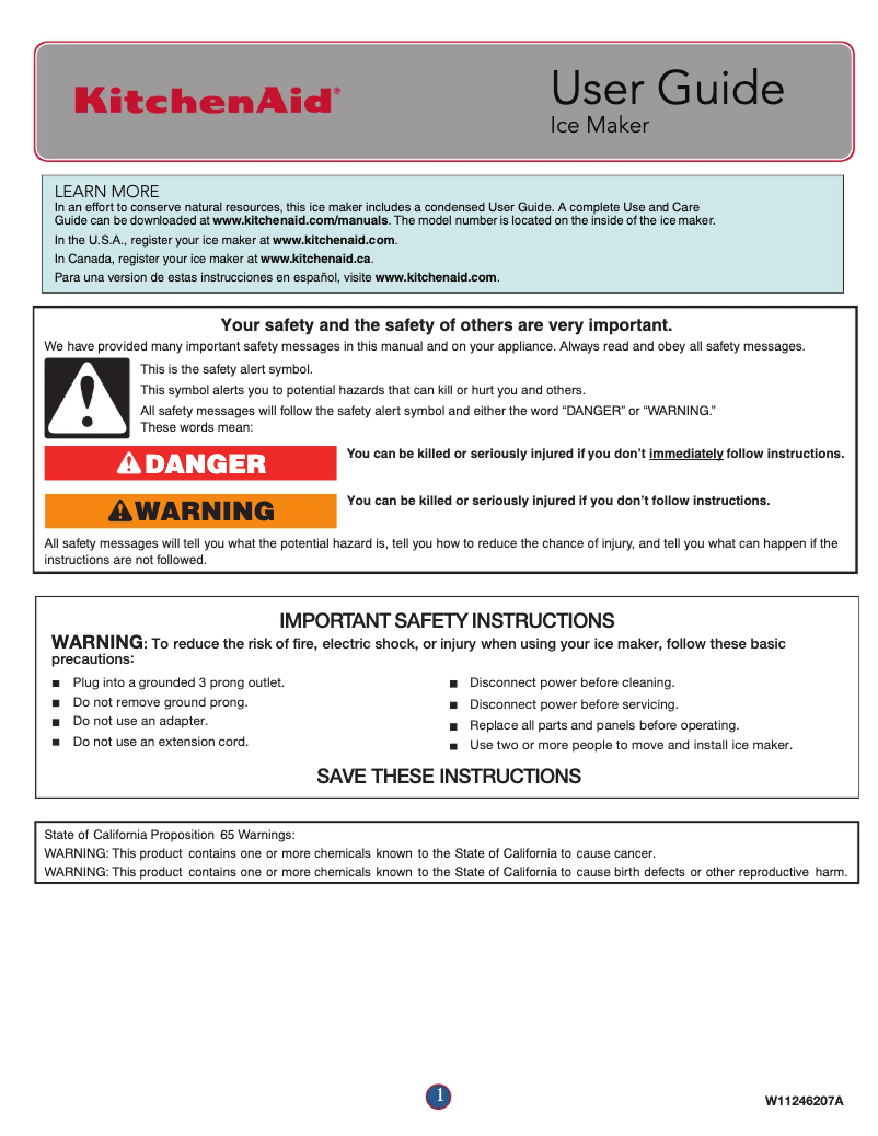 Page 1 de la notice Manuel utilisateur KitchenAid KUID508HWH