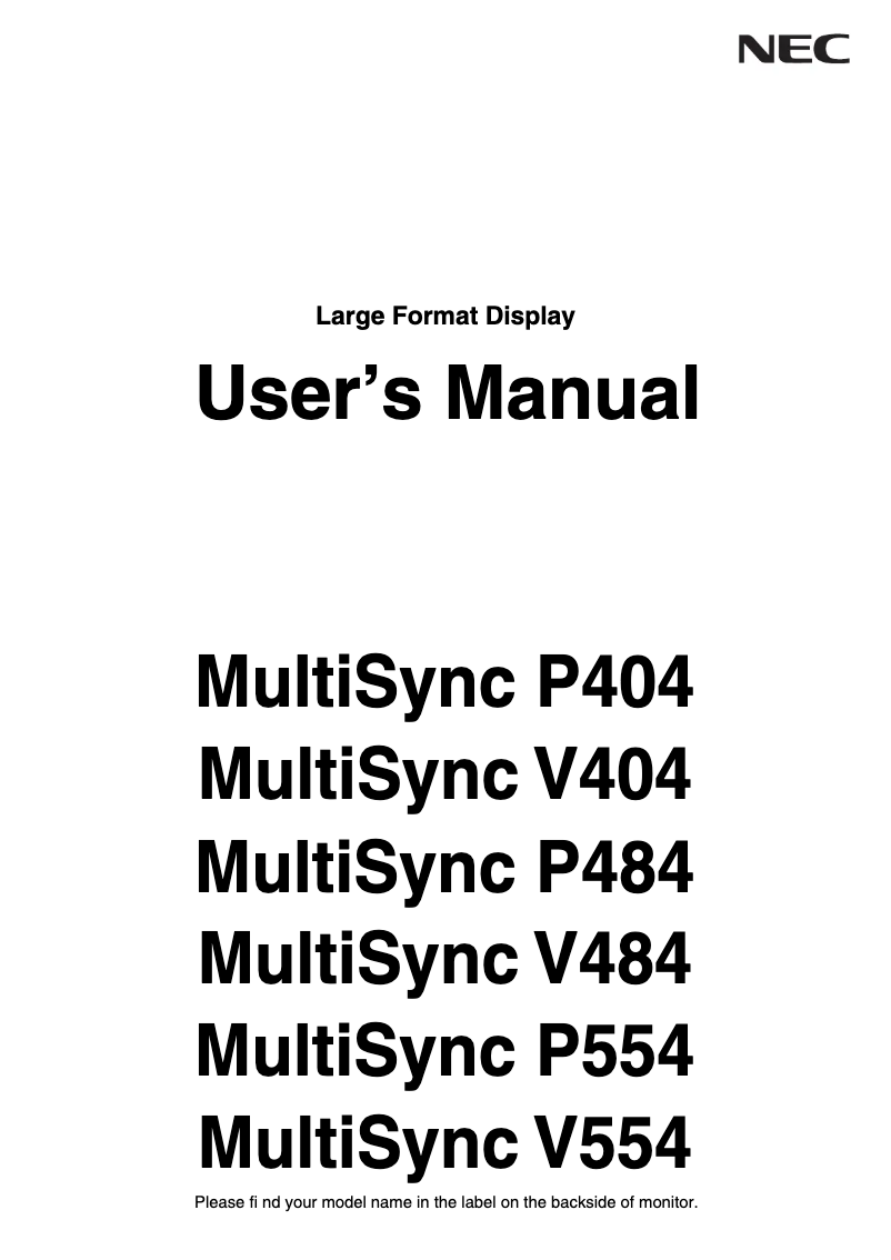 Página 1 del manual Manual de instrucciones NEC MultiSync P404 PG