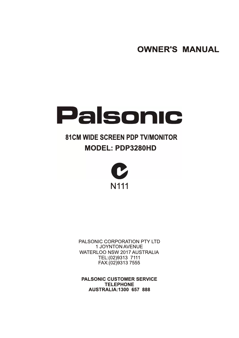 Página 1 del manual Manual de usuario Palsonic PDP3280HD