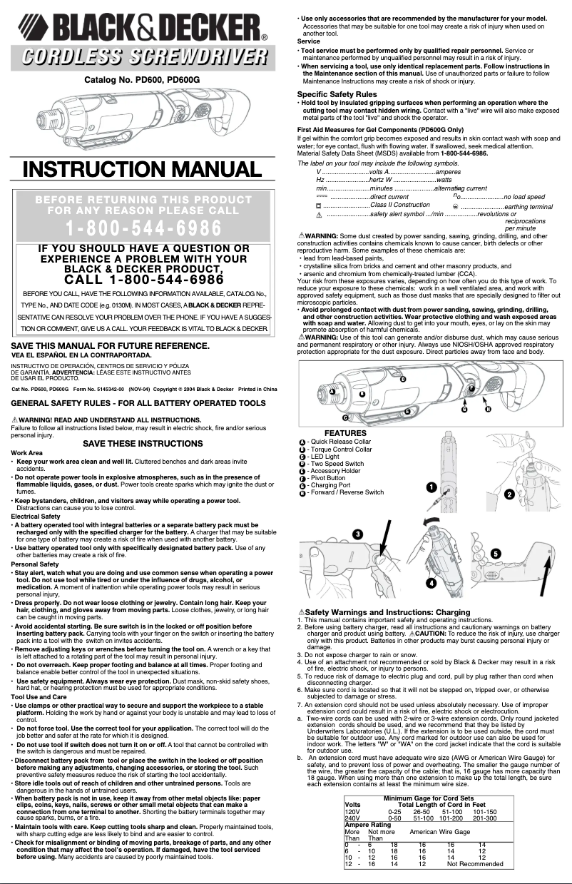 Page 1 de la notice Manuel utilisateur Black & Decker PD600