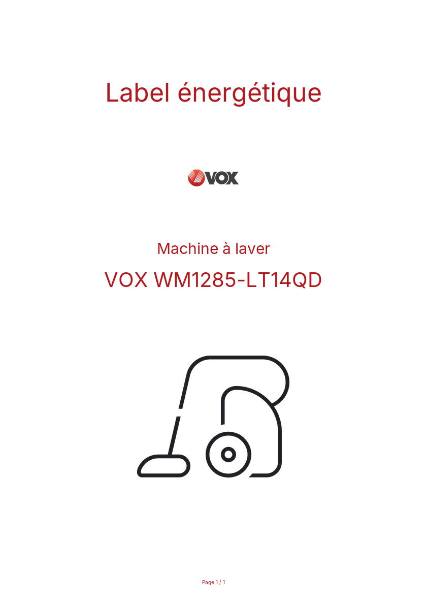 Page n°1 - Label énergétique VOX WM1285-LT14QD