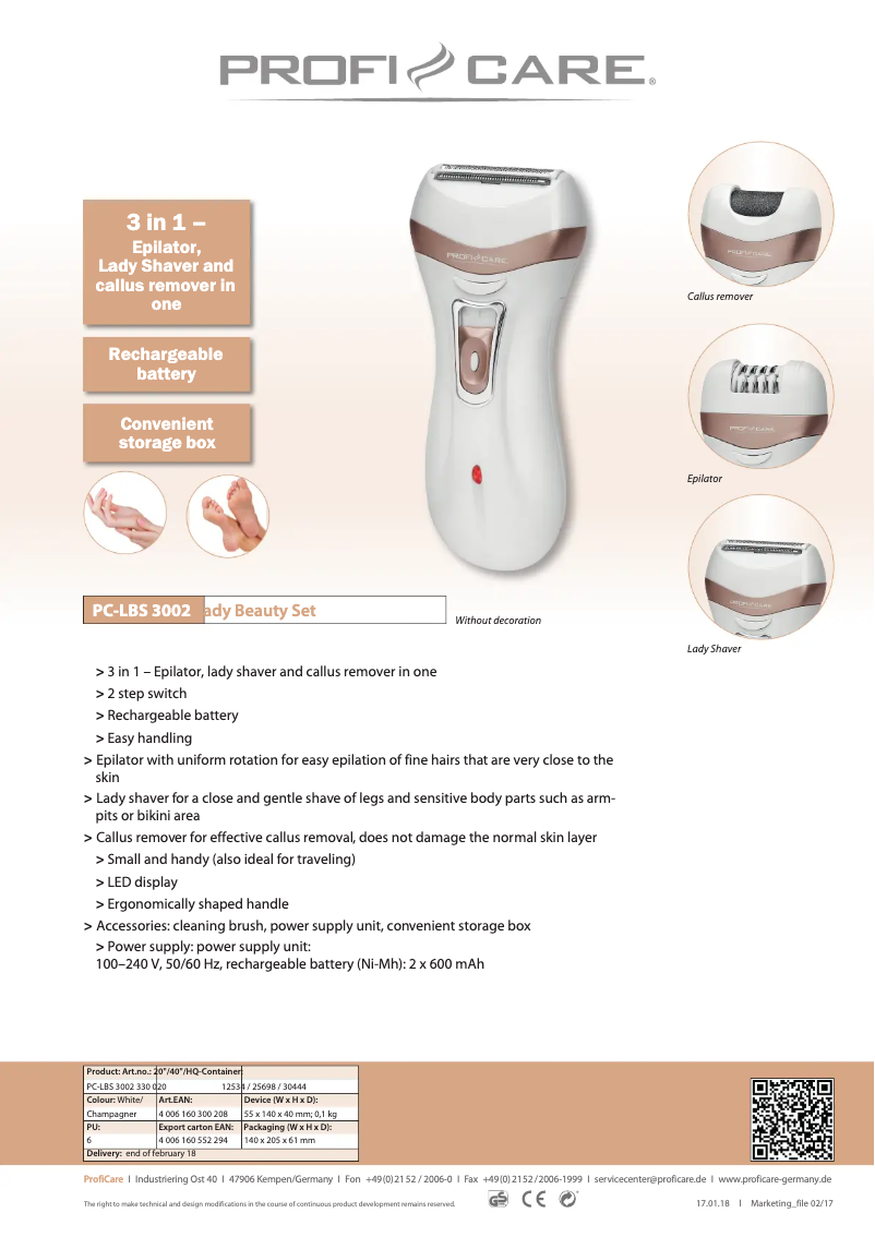 Page n°1 - Fiche technique ProfiCare PC-LBS 3002
