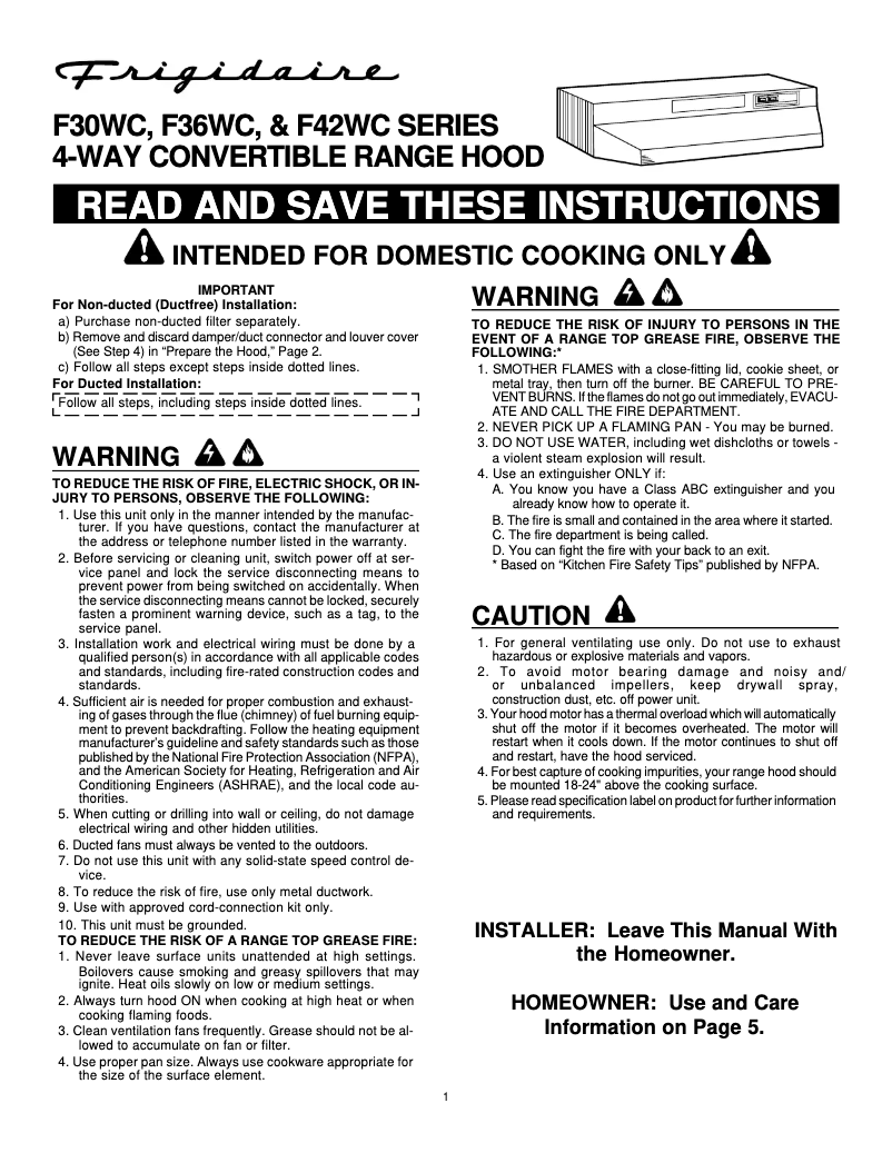 Página 1 del manual Manual de usuario Frigidaire F36WC19EB