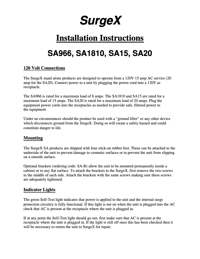 Page 1 de la notice Guide d'installation SurgeX SA-1810