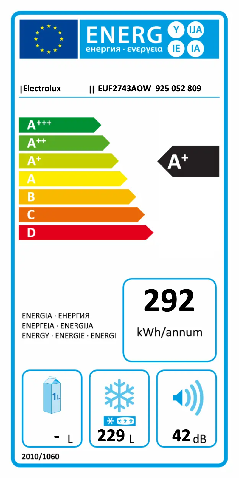 Página 1 del manual Etiqueta energética Electrolux EUF2743AOW