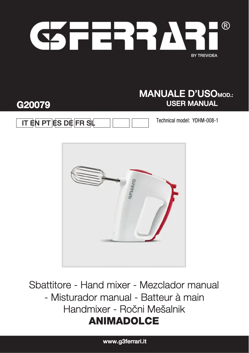 Image de la première page du manuel de l'appareil Animadolce G20079