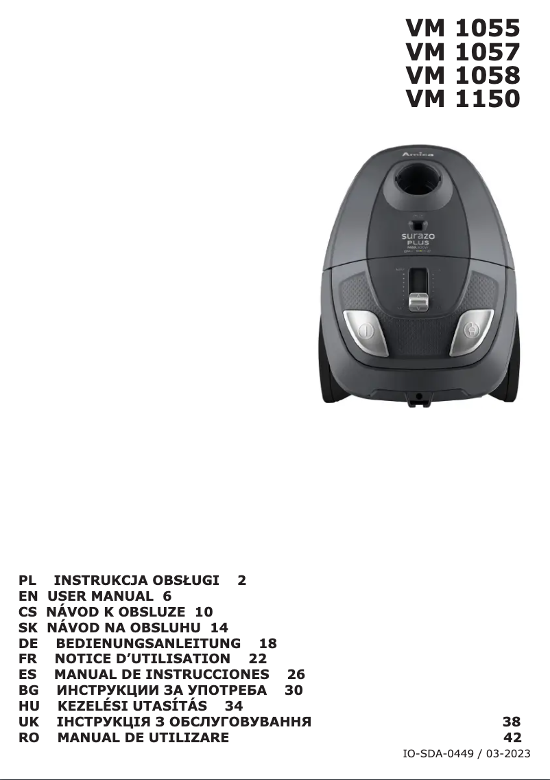 Page 1 de la notice Manuel utilisateur Amica Surazo VM 1057