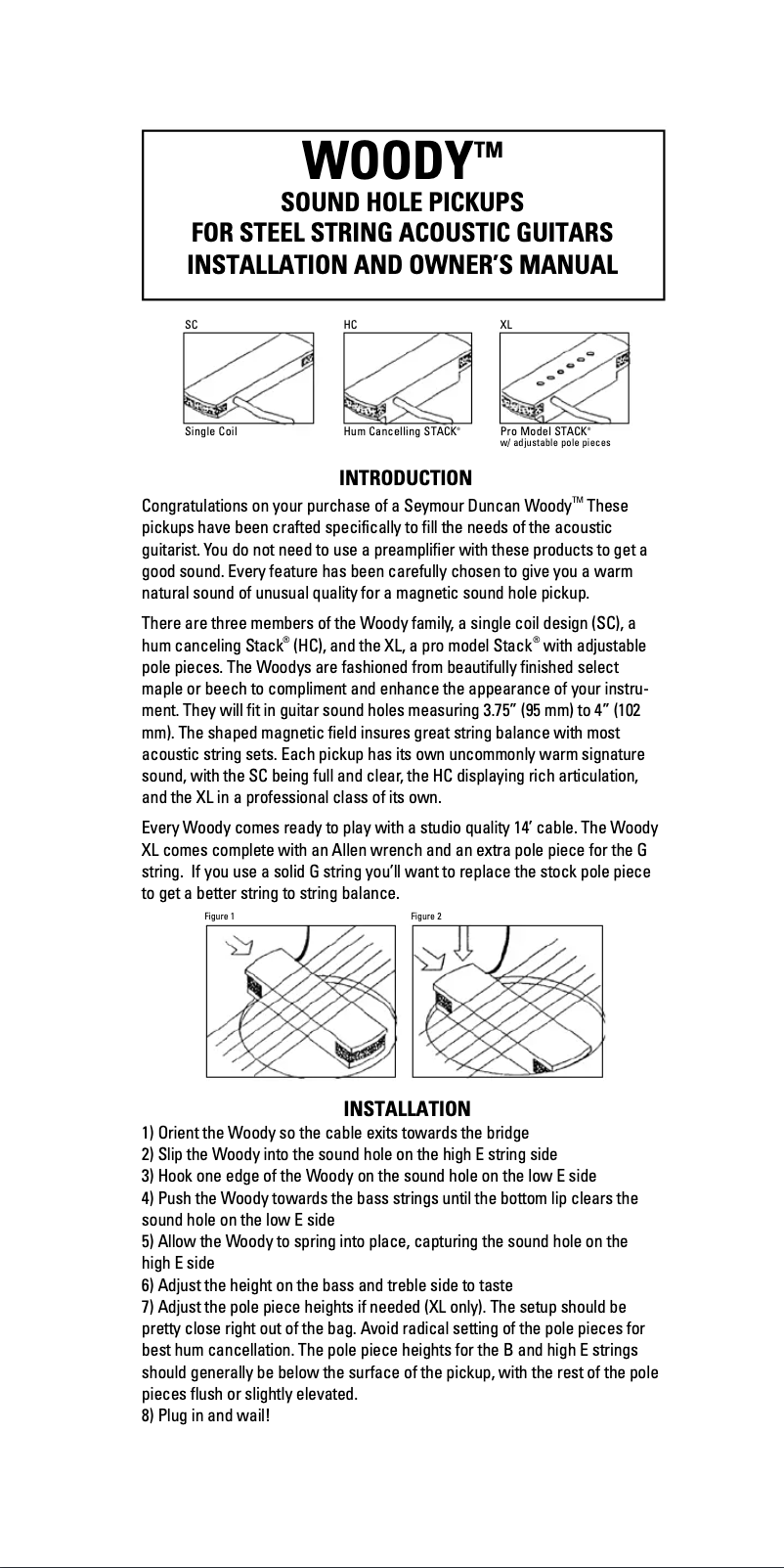 Page 1 de la notice Manuel utilisateur Seymour Duncan WOODY