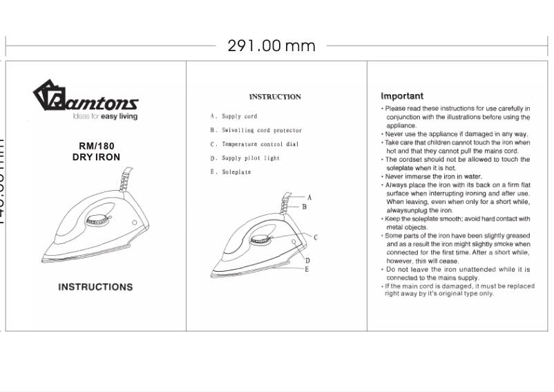 Page 1 de la notice Manuel utilisateur Ramtons RM/180