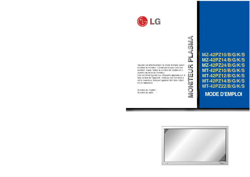 Page 1 de la notice Manuel utilisateur LG MT-42PZ12